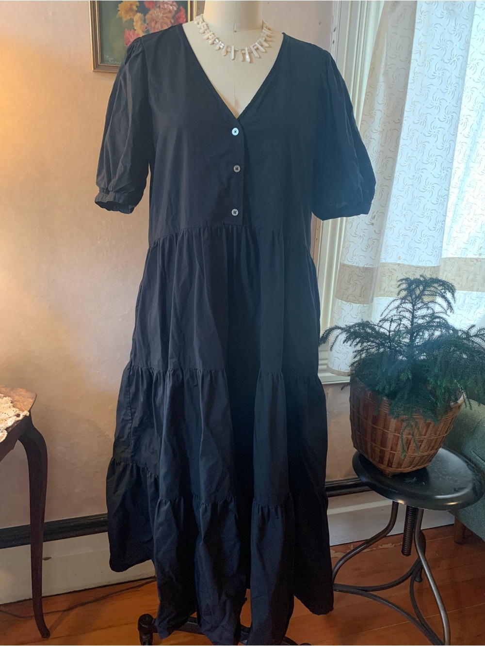 Levi's Black Tiered V-Neck Maxi Dress